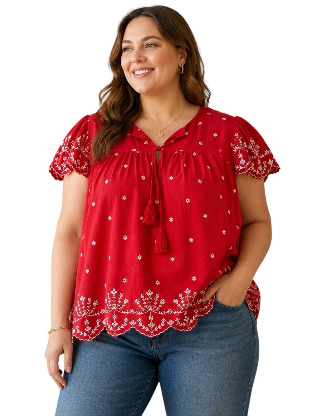 Lane Bryant Linen Blend Babydoll Top 12 Boho Cottagecore Peasant Embroidered